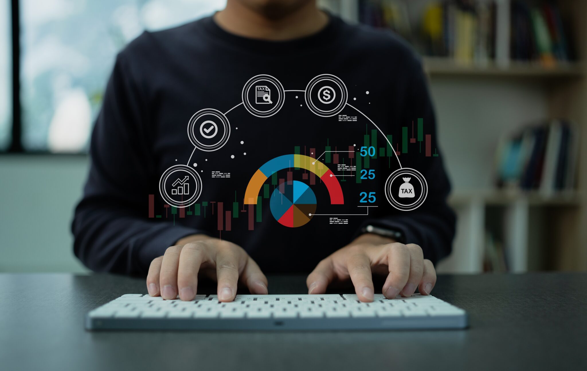 統合報告書作成に役立つツールを示すビジネスイメージ